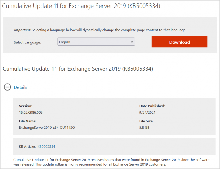 Cumulative Update 11 for Exchange Server 2019 | Sebae Networks