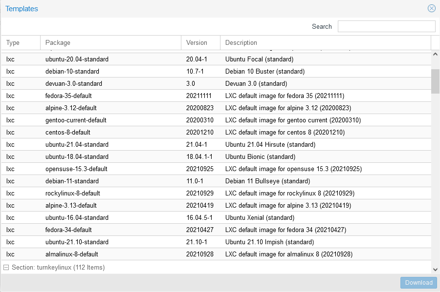 proxmox-container-templates