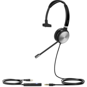 Yealink UH36 monaural UC Teams Certified Wired Headset - USB and 3.5mm jack - leather ear cushions - Image 1